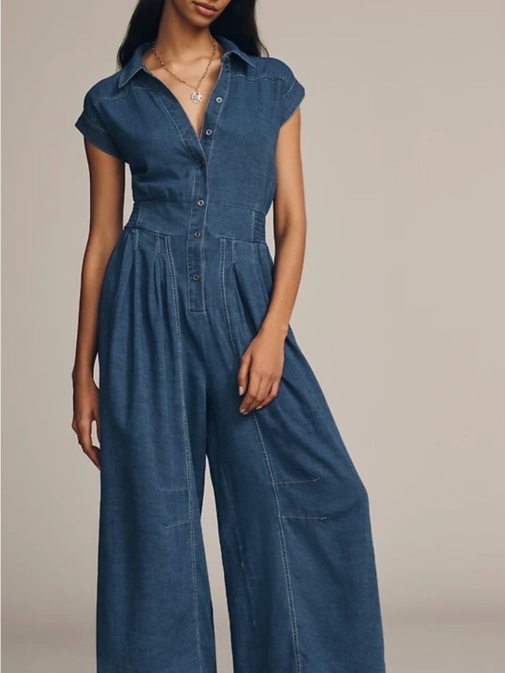 Anthropologie Parachute Denim Jumpsuit Wide Leg Medium